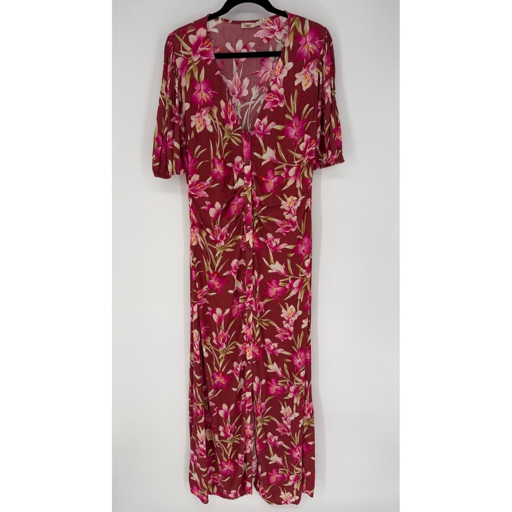 FAHERTY SORRENTO MAXI DRESS MAJORCA FLORAL LARGE BUTTON DOWN BEACH VACATION